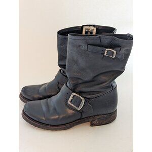 FRYE Veronica Short Black Leather Belted Riding Biker Boots Womens 5.5 791307